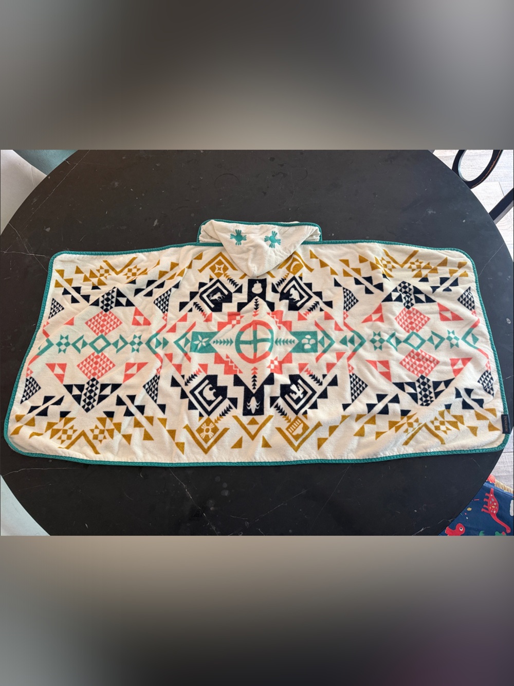 Pendleton Shared Spirit Hooded Baby Towel with Teal Trim and Mustard Accents